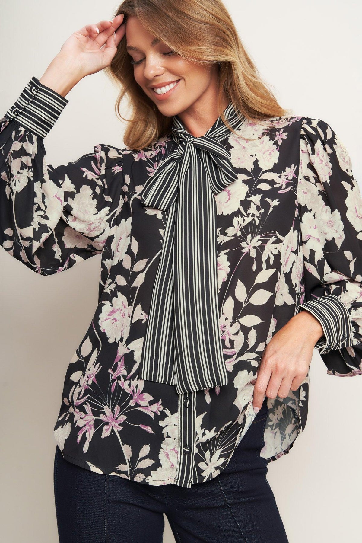GARDEN GLAM BLACK WOVEN TOP