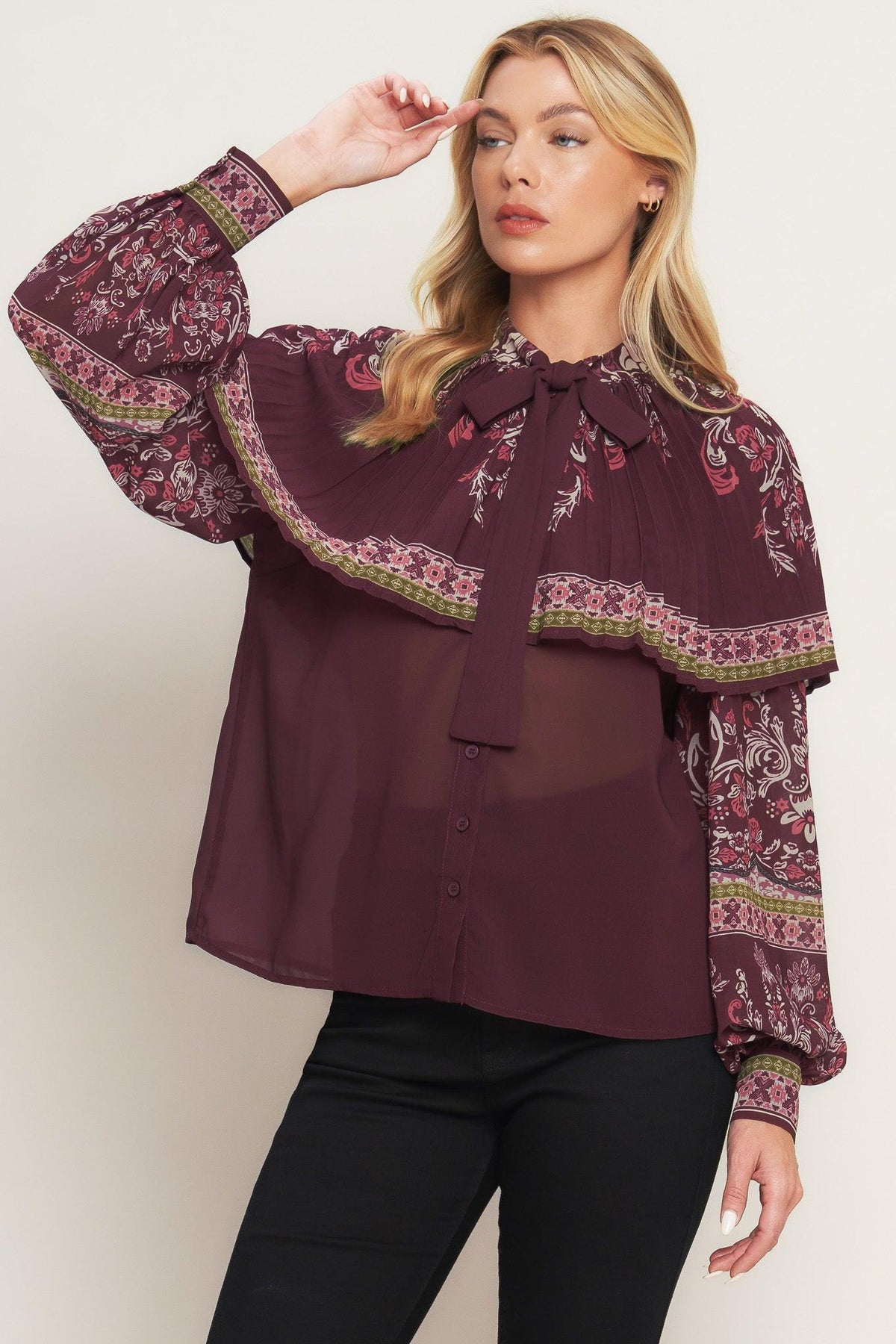 AZTEC CHERRY WOVEN TOP