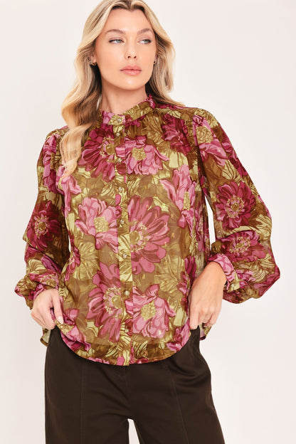 ANTIQUE FLORAL WHISPER WOVEN TOP