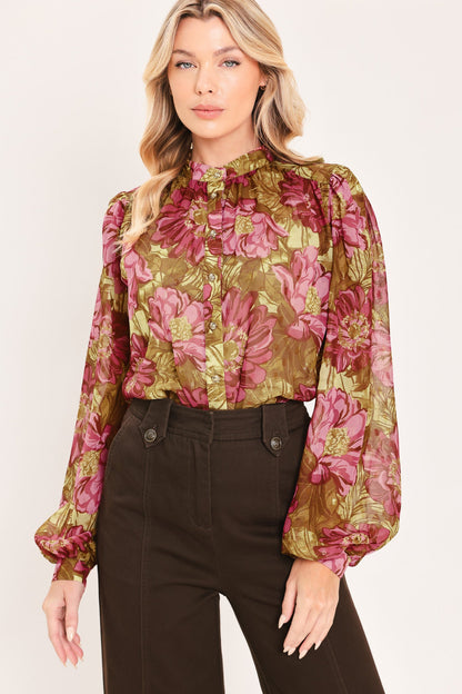 ANTIQUE FLORAL WHISPER WOVEN TOP