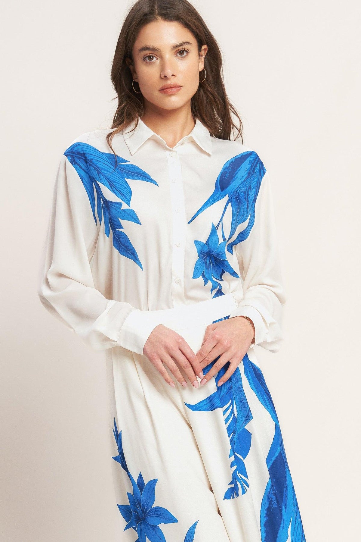 ASYMMETRICAL BOTANICAL WOVEN SHIRT