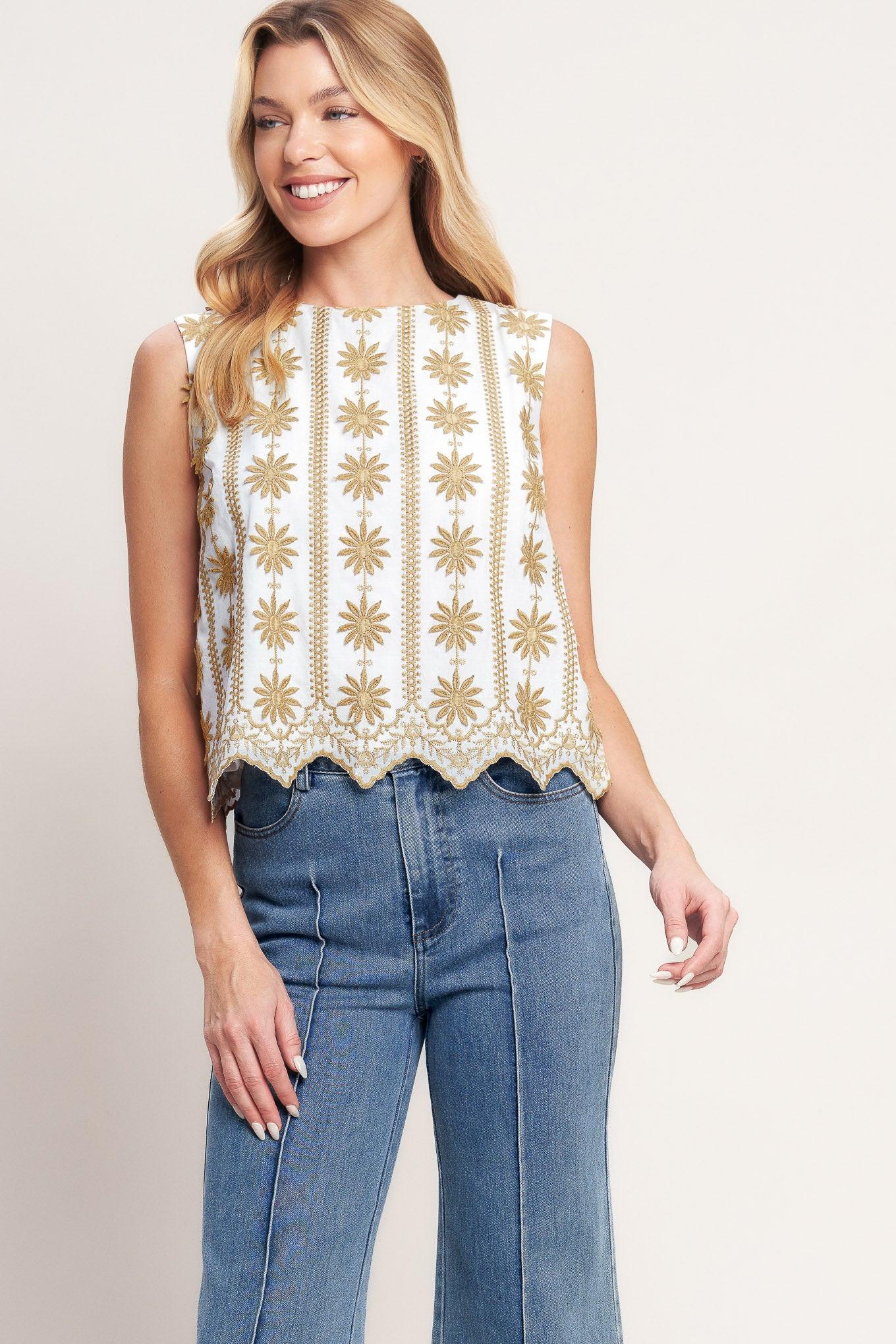 SUN-KISSED WOVEN EMBROIDERED TOP
