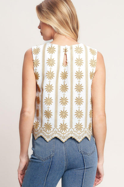 SUN-KISSED WOVEN EMBROIDERED TOP