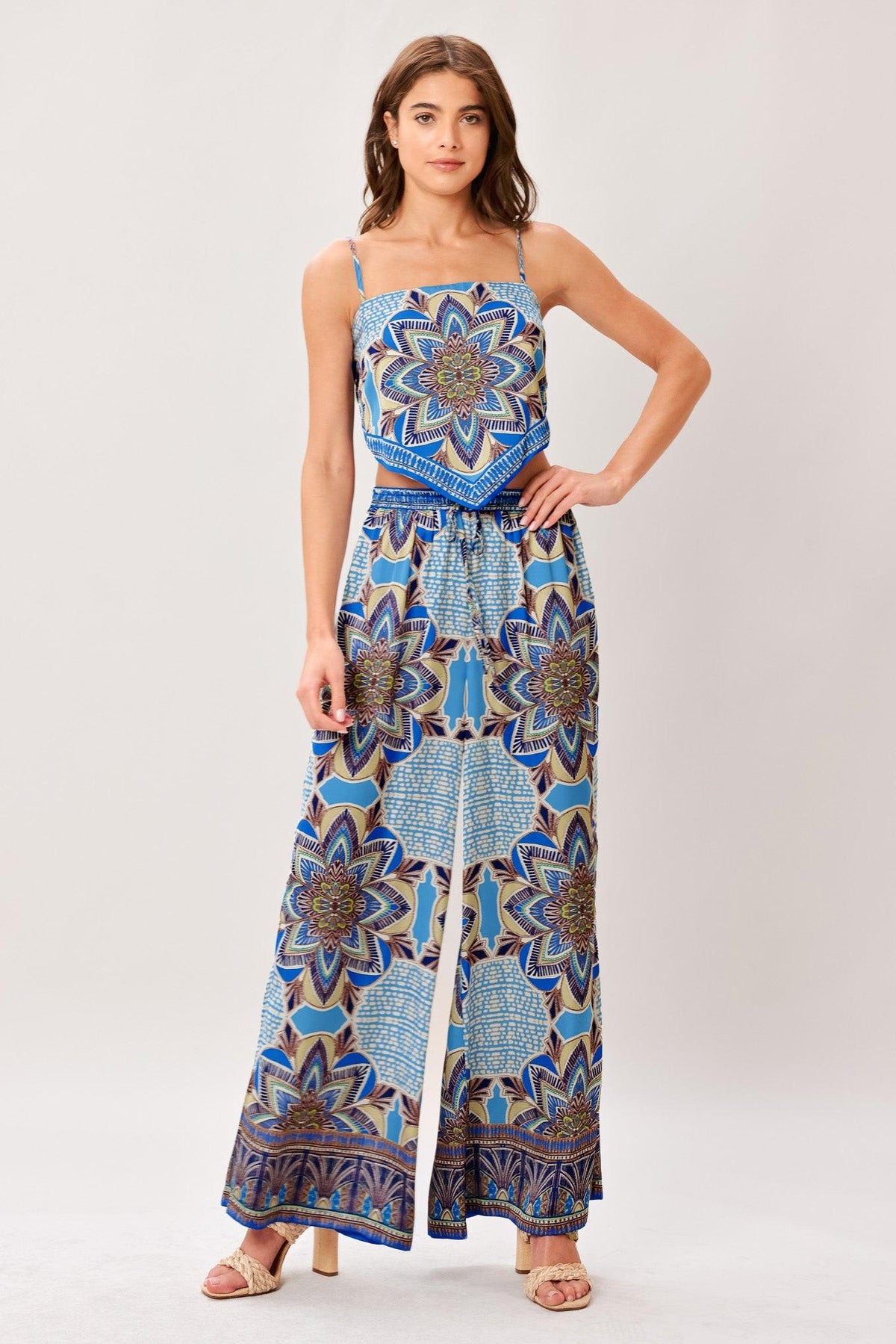 AZURE MANDALA WOVEN SCARF TOP AND PANT SET