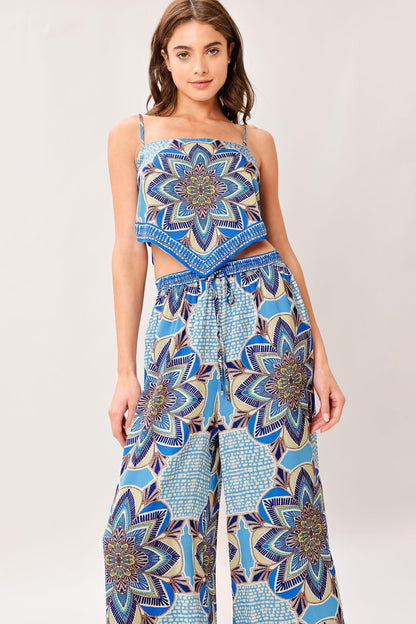 AZURE MANDALA WOVEN SCARF TOP AND PANT SET