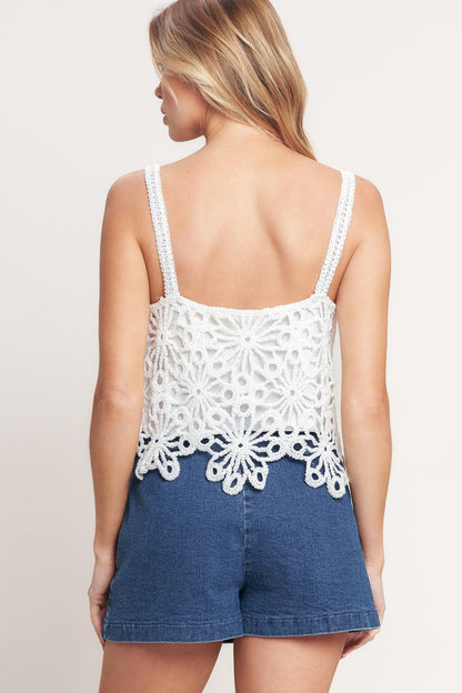 SUNLIT LACE STORY CROCHET LACE TOP