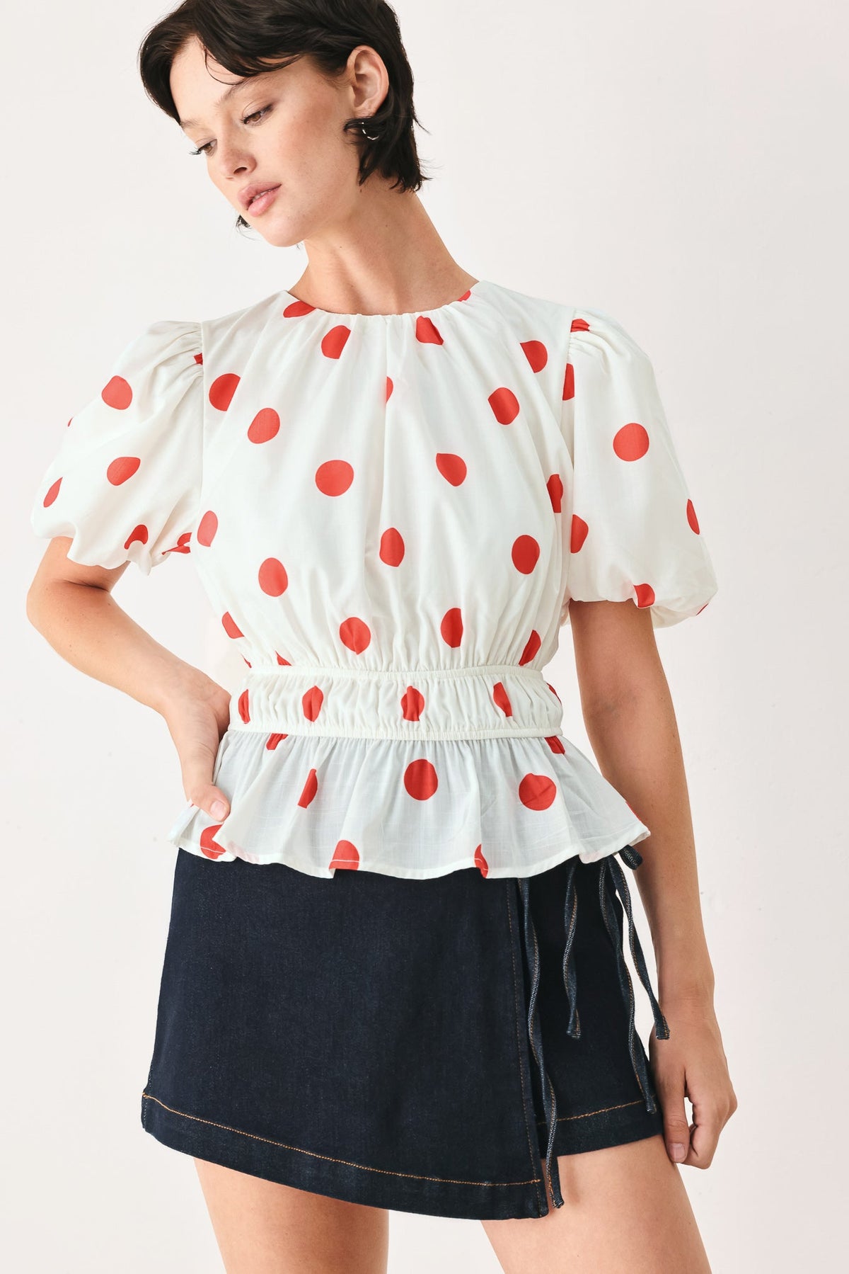 BLUSA TEJIDA CON ESTAMPADO DE LUNARES CHERRY KISS
