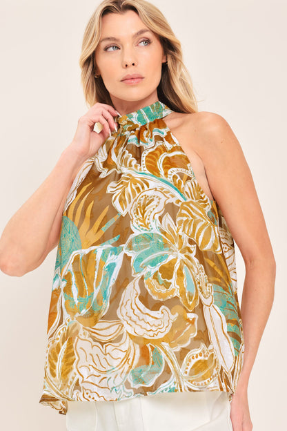 GOLDEN SHORES FLOW WOVEN JACQUARD TOP