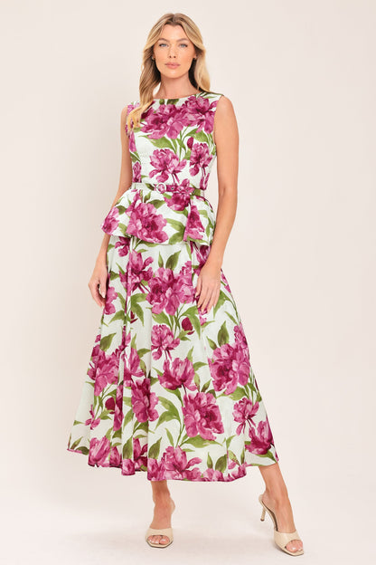ROMANTIC ROSE PEPLUM WOVEN TOP