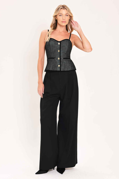 METALLIC HOURGLASS WOVEN TOP