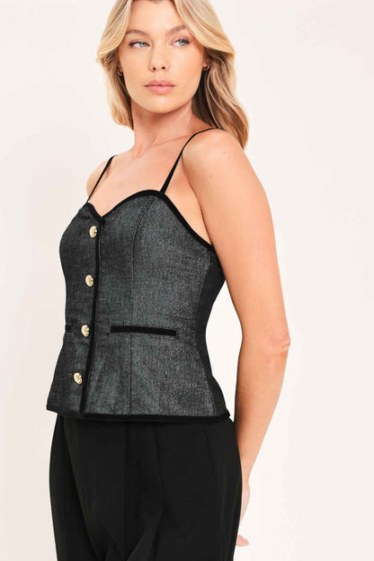 METALLIC HOURGLASS WOVEN TOP