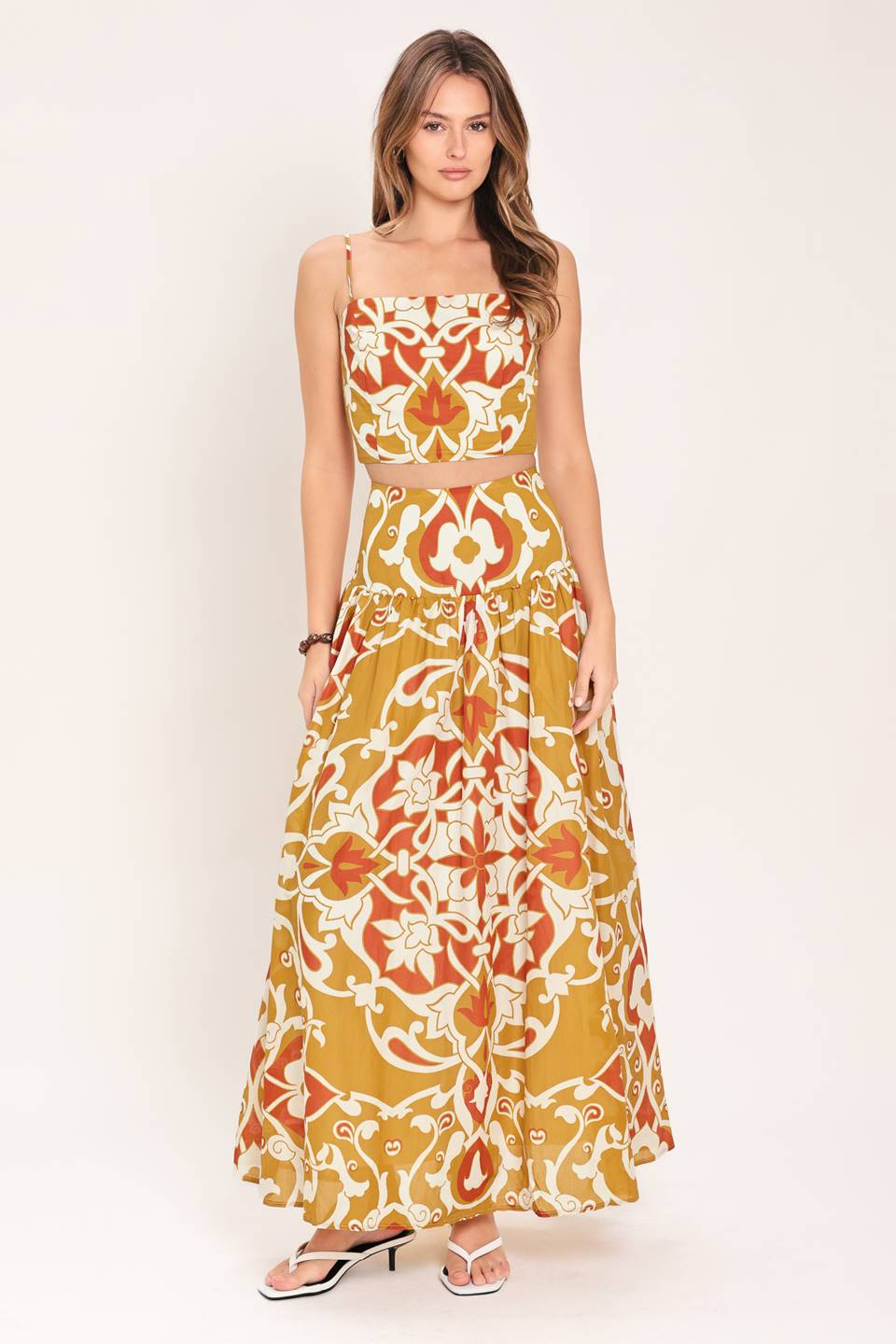 CONJUNTO DE TOP Y FALDA TEJIDOS GOLDEN ISLAND