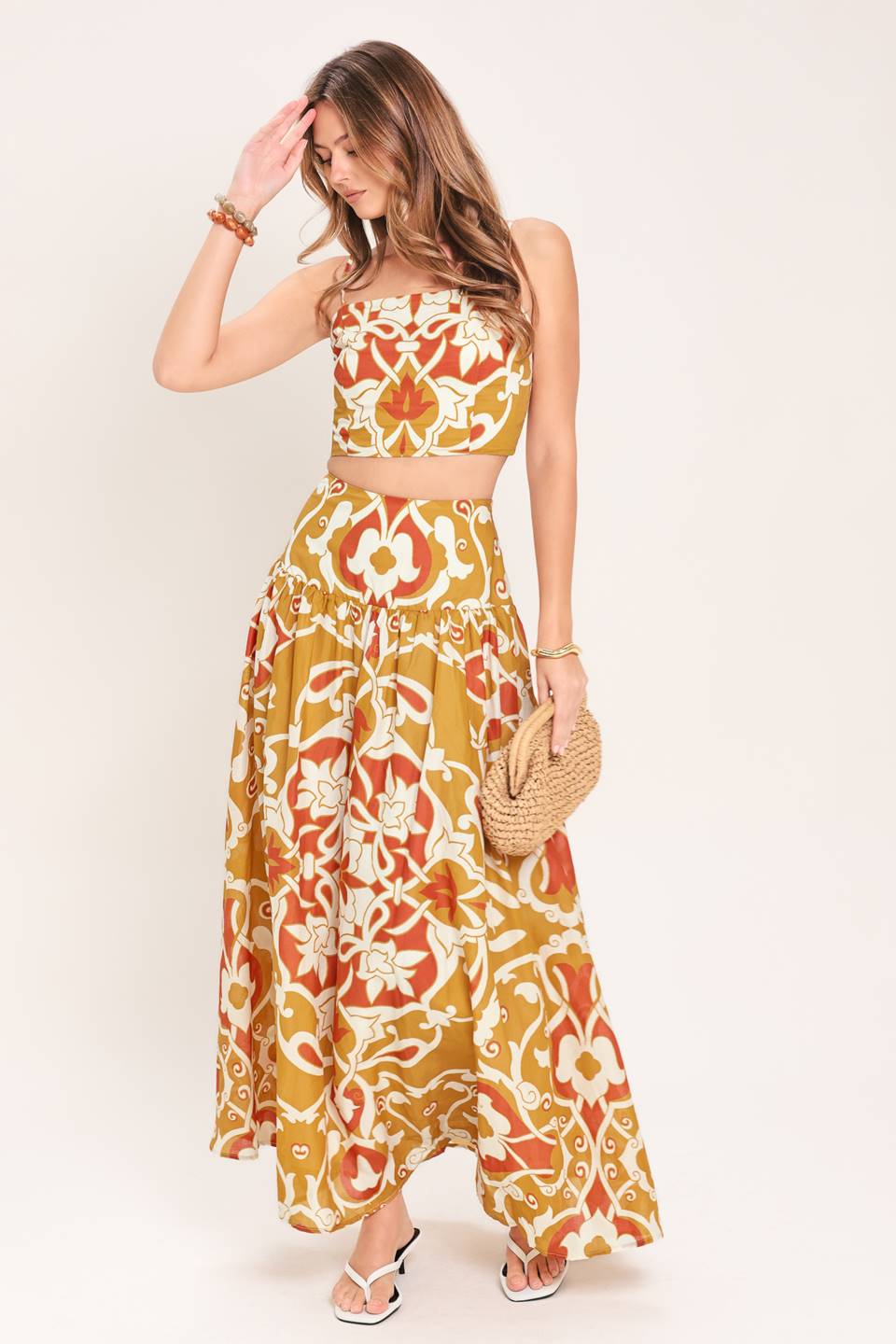 CONJUNTO DE TOP Y FALDA TEJIDOS GOLDEN ISLAND