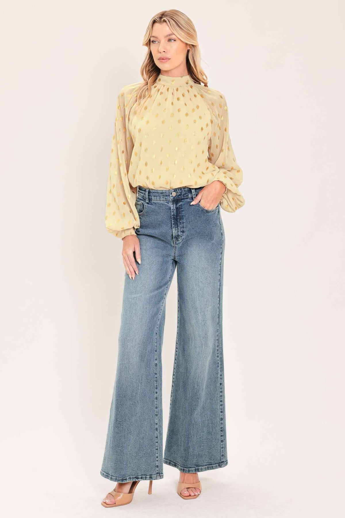 VANILLA GOLDEN HAZE FOIL WOVEN TOP