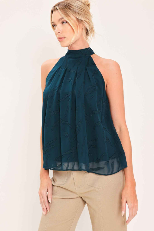TEAL SHADOW SWAY WOVEN JACQUARD TOP