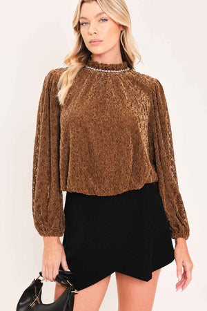 AUBURN SHIMMER MUSE WOVEN VELVET LACE TOP