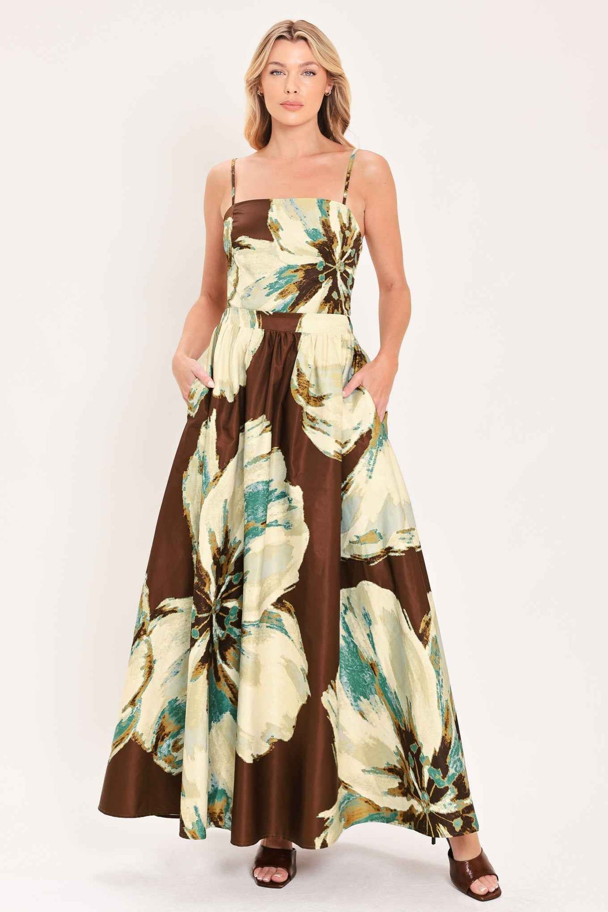 CREAM BOTANIC SWEEP WOVEN CROP TOP AND FULL SKIRT SET