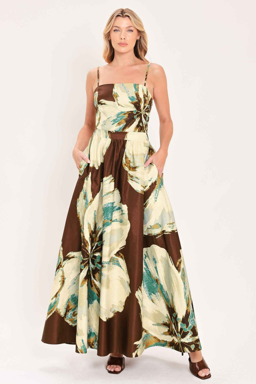 CREAM BOTANIC SWEEP WOVEN CROP TOP AND FULL SKIRT SET