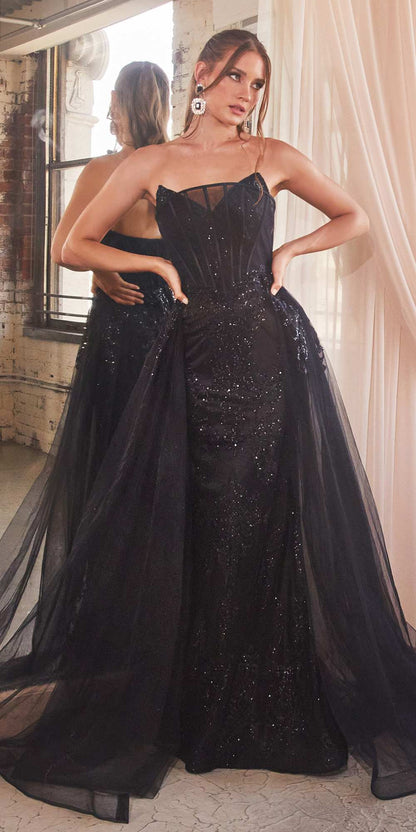 Cinderella Divine J858 Long Strapless Glitter Mermaid Gown Removable Tulle Skirt