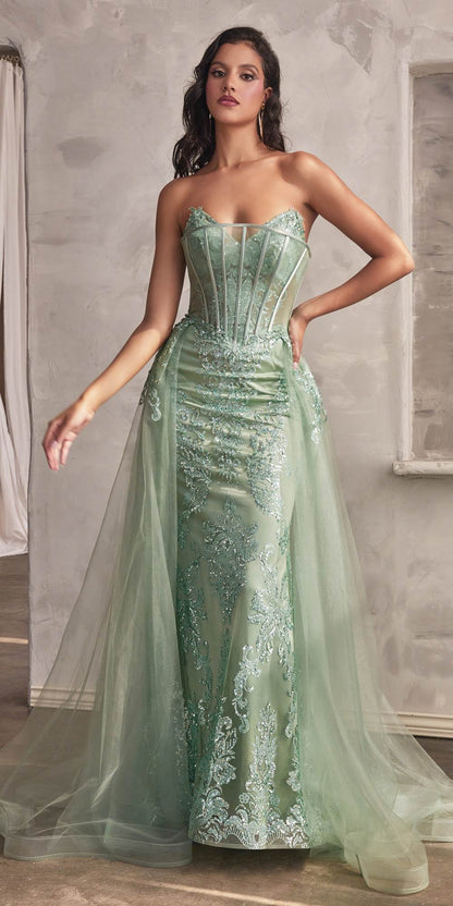 Cinderella Divine J858 Long Strapless Glitter Mermaid Gown Removable Tulle Skirt