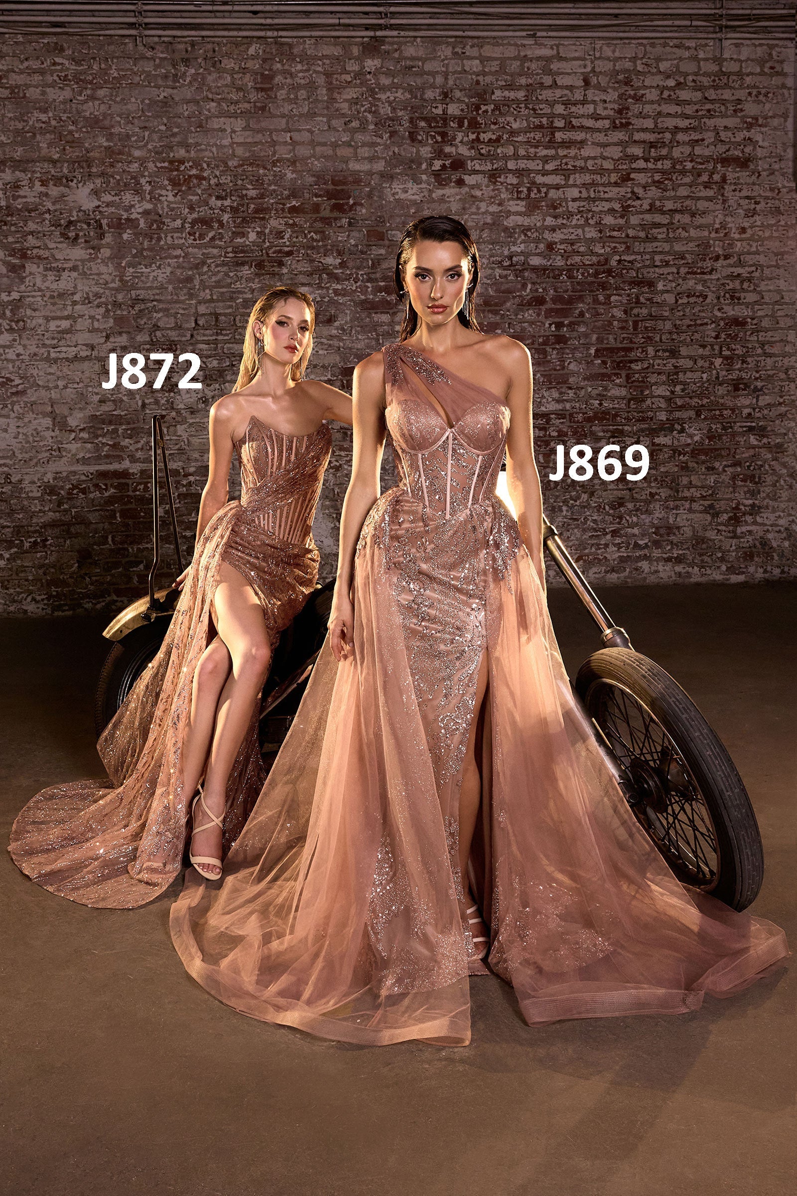 Ladivine J872 Long Strapless Glitter Embellished Leg Slit Evening Gown