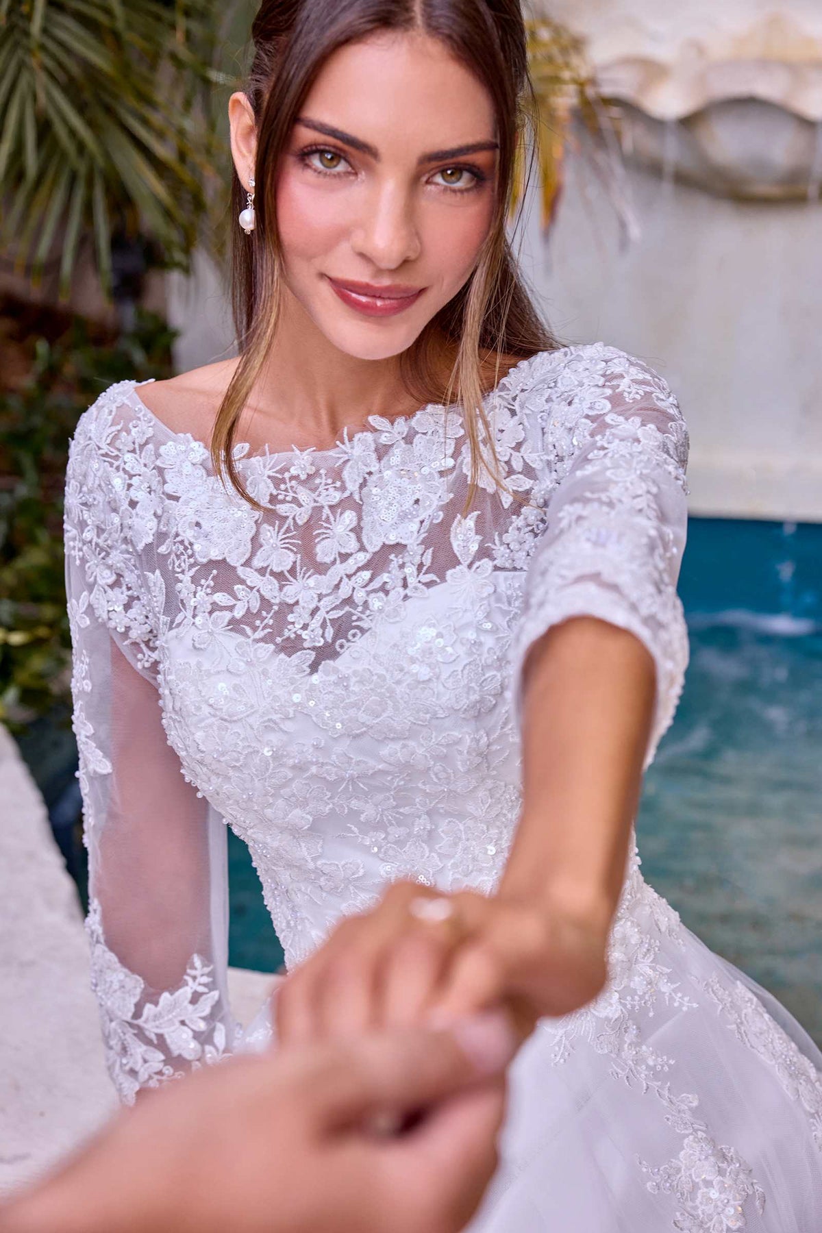 Ladivine J883W Wedding A-Line Ball Gown Long Sleeves Lace Applique