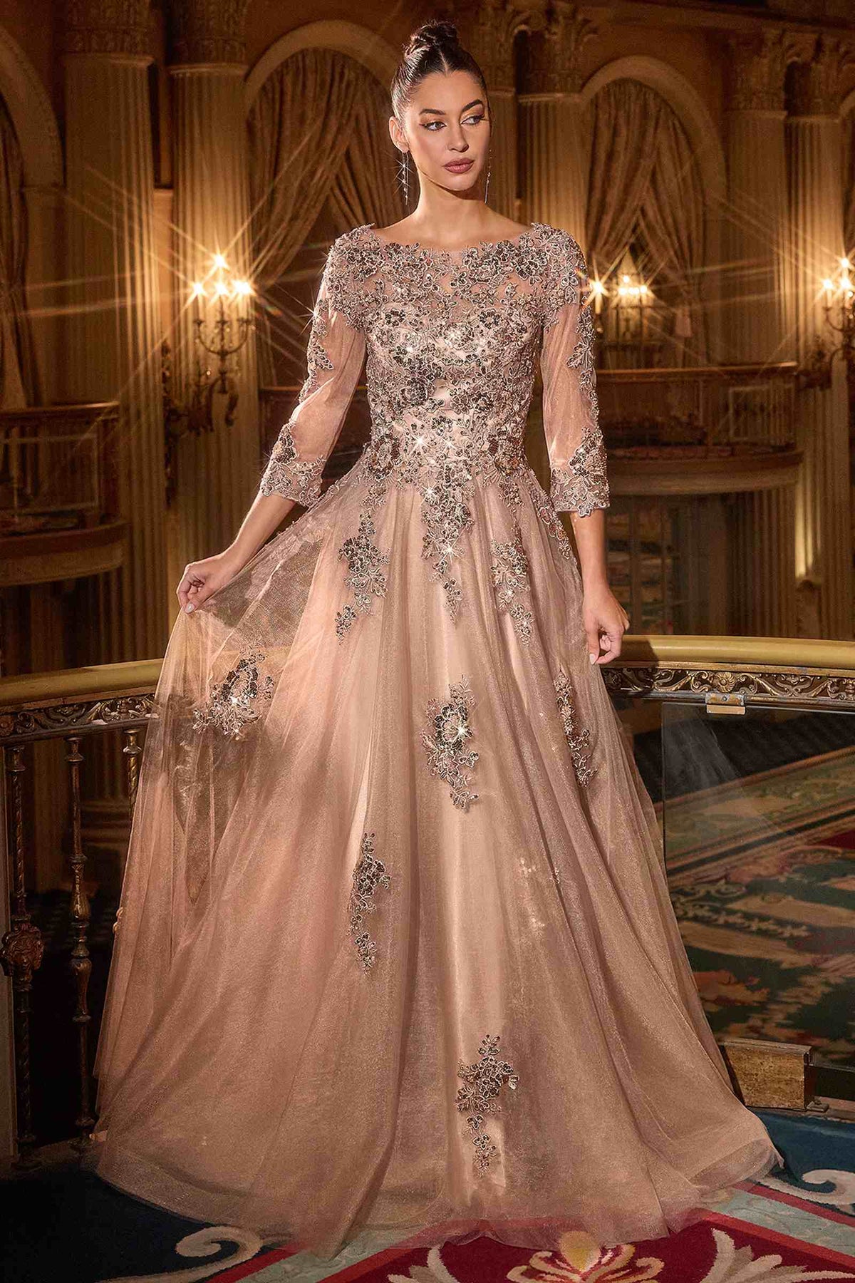 Ladivine J883 Mother of the Bride A-Line Ball Gown Long Sleeve