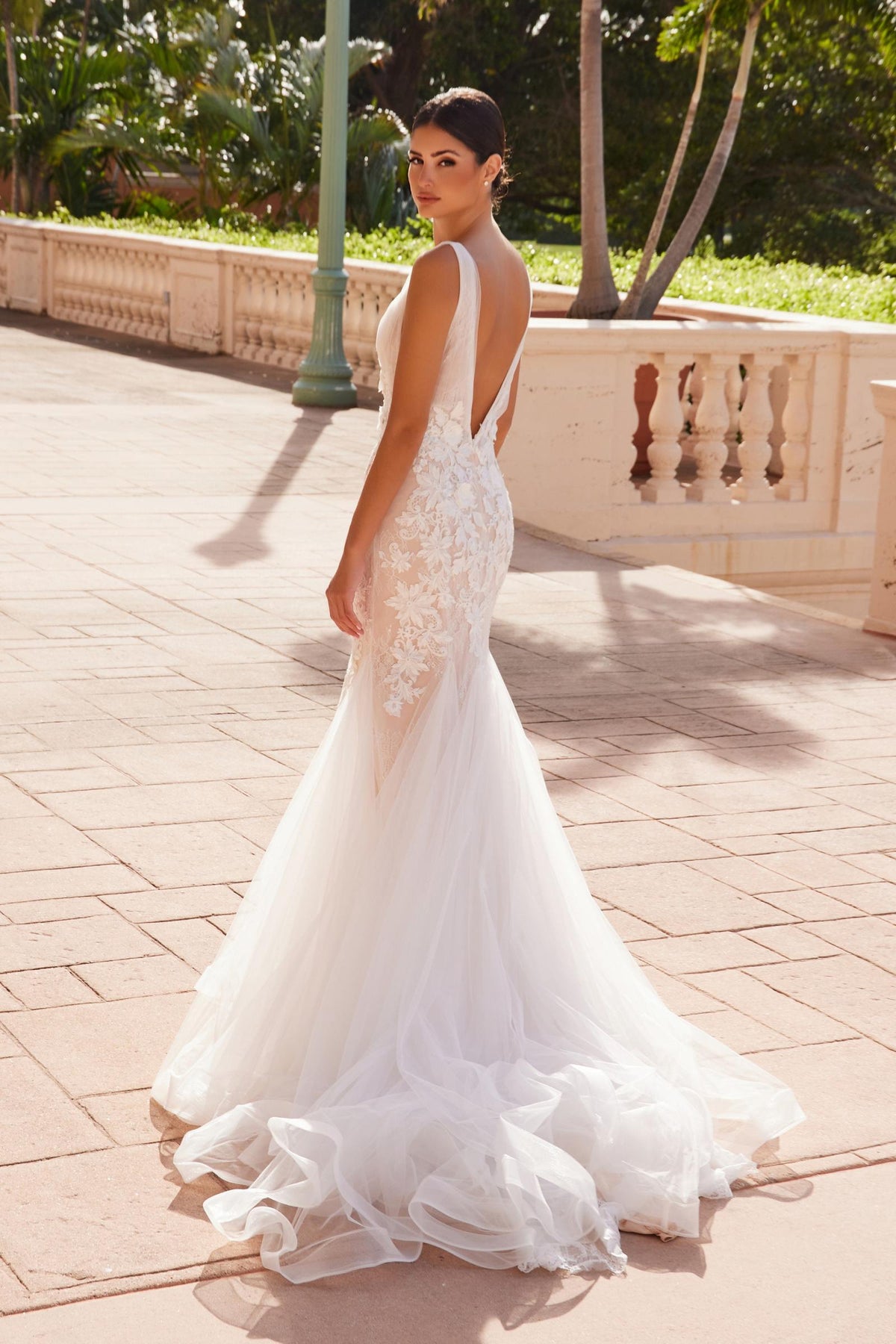 Nox Anabel JE917 V-Neck Mermaid Dress Lace and Tulle Skirt