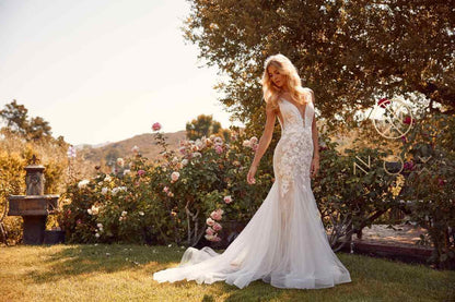 Nox Anabel JE917 V-Neck Mermaid Dress Lace and Tulle Skirt