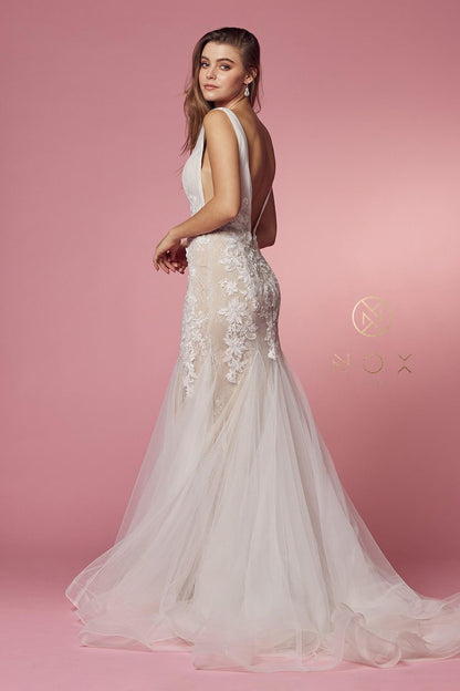 Nox Anabel JE917 V-Neck Mermaid Dress Lace and Tulle Skirt