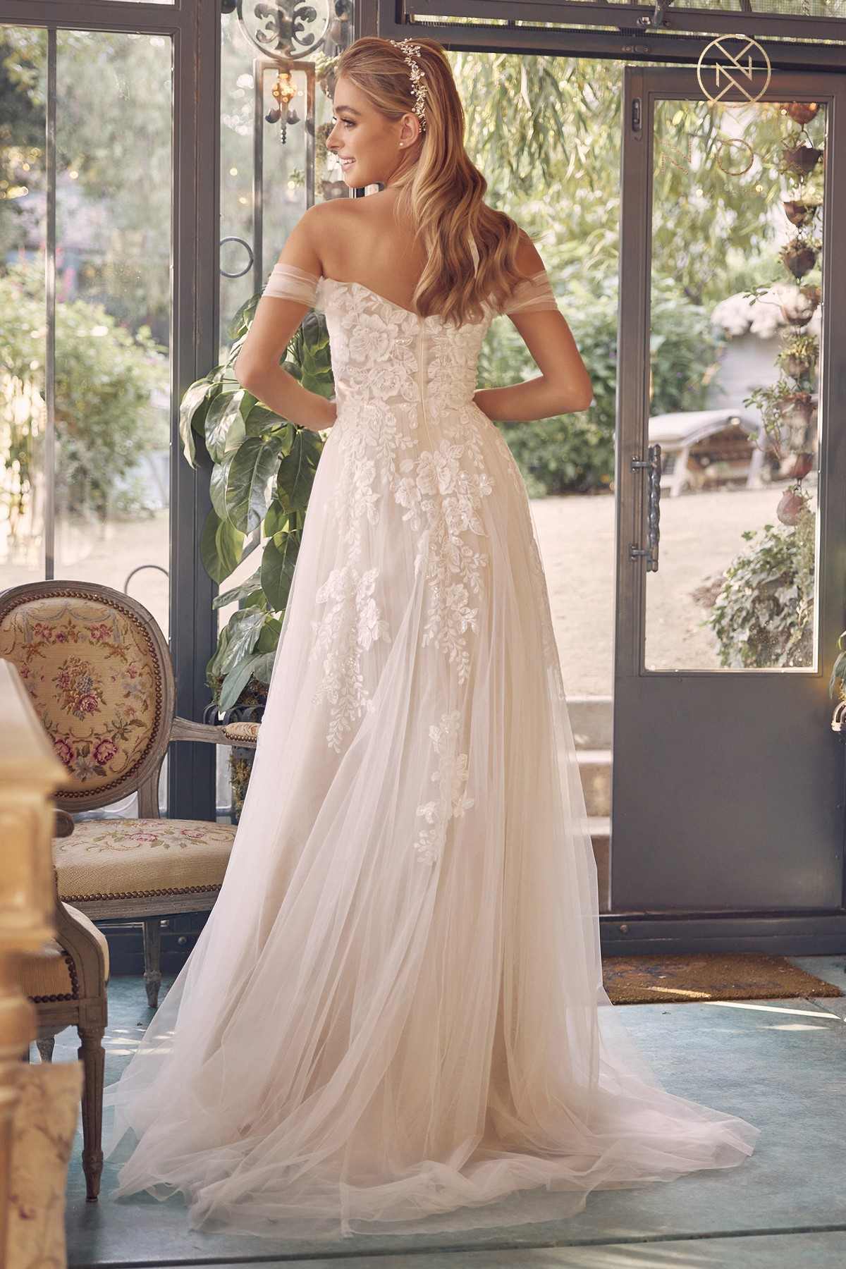 Nox Anabel JE953 Long Sweetheart Neck A-Line Gown Off Shoulder with Slit
