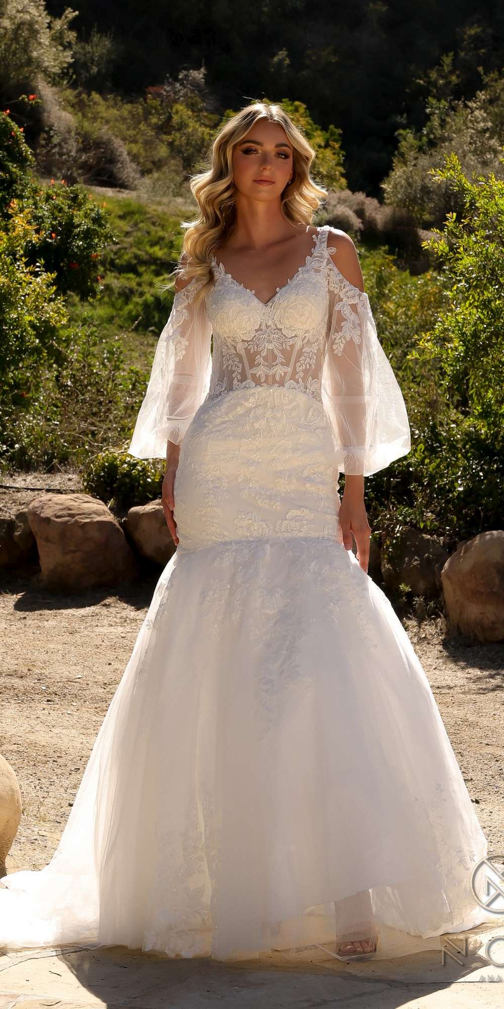 Nox Anabel JE983L Long Bell Sleeve Mermaid Bridal Gown