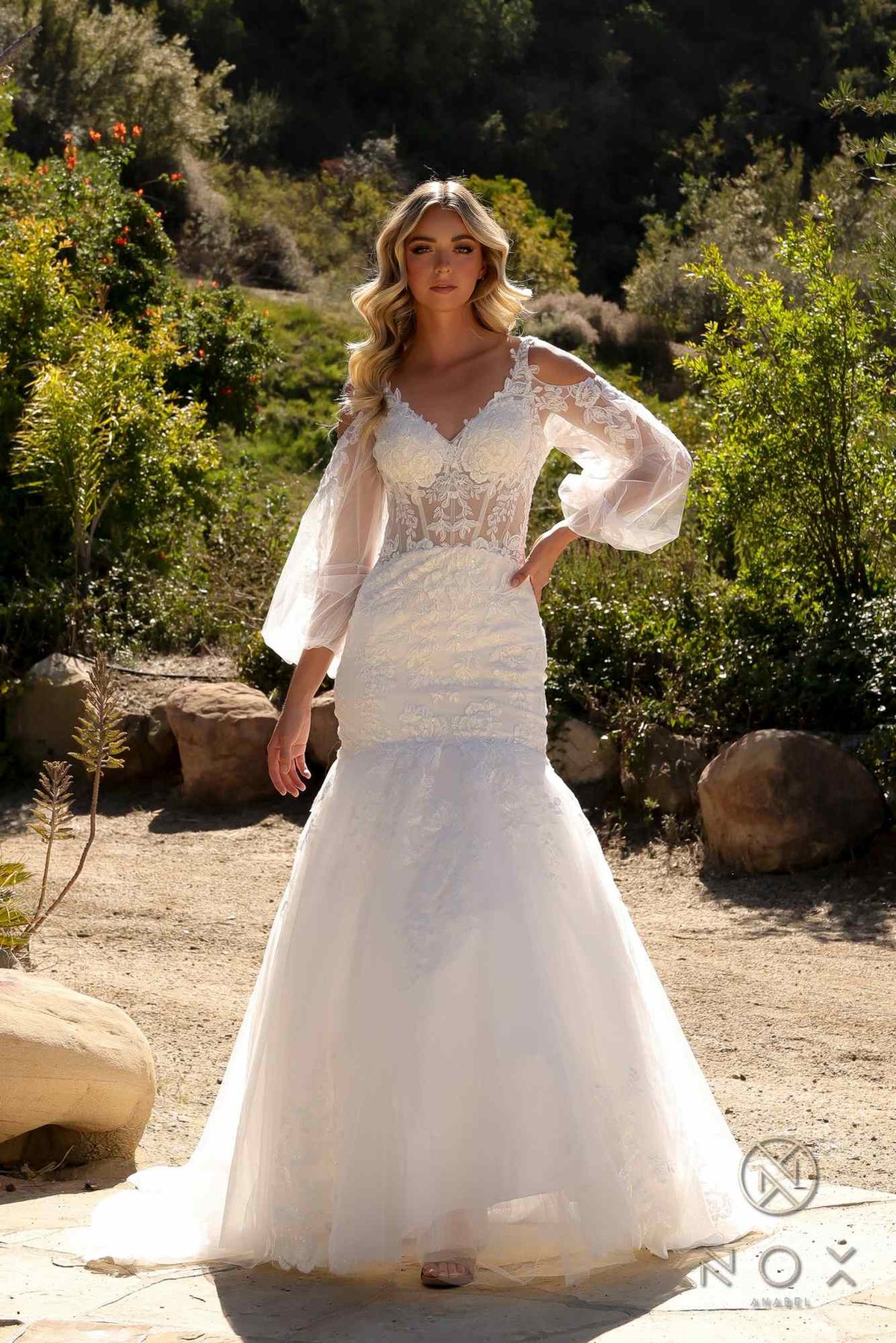 Nox Anabel JE983L Long Bell Sleeve Mermaid Bridal Gown