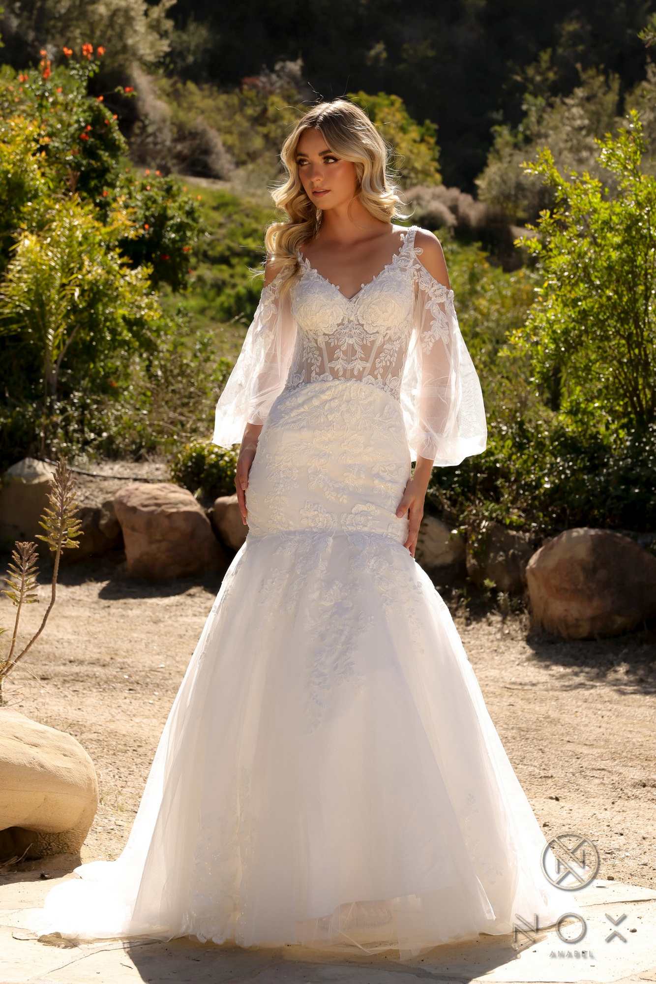 Nox Anabel JE983L Long Bell Sleeve Mermaid Bridal Gown