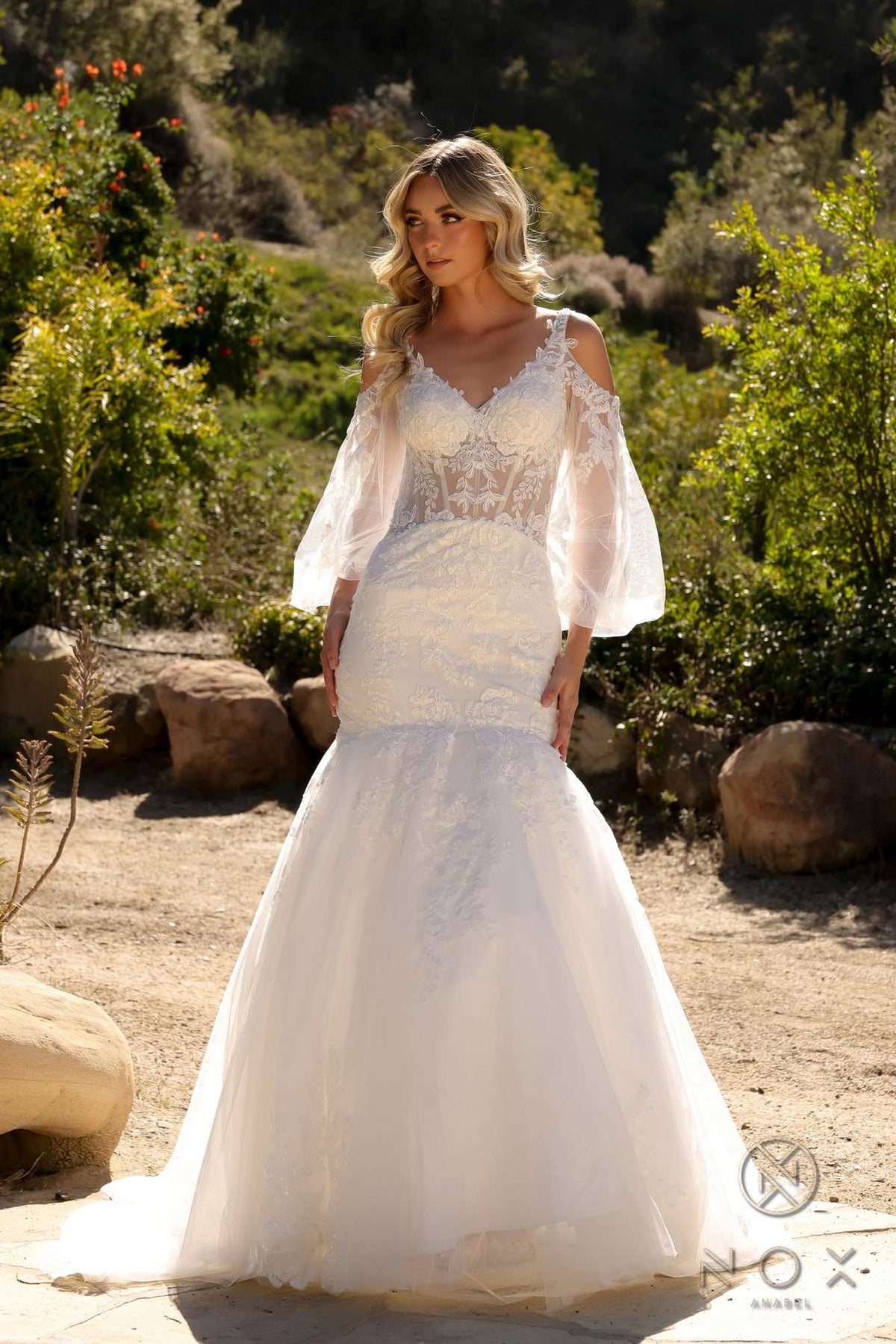 Nox Anabel JE983L Long Bell Sleeve Mermaid Bridal Gown