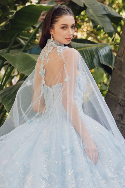 Juliet JT1449J Poofy Strapless Sweetheart Quinceanera Gown Includes Cape
