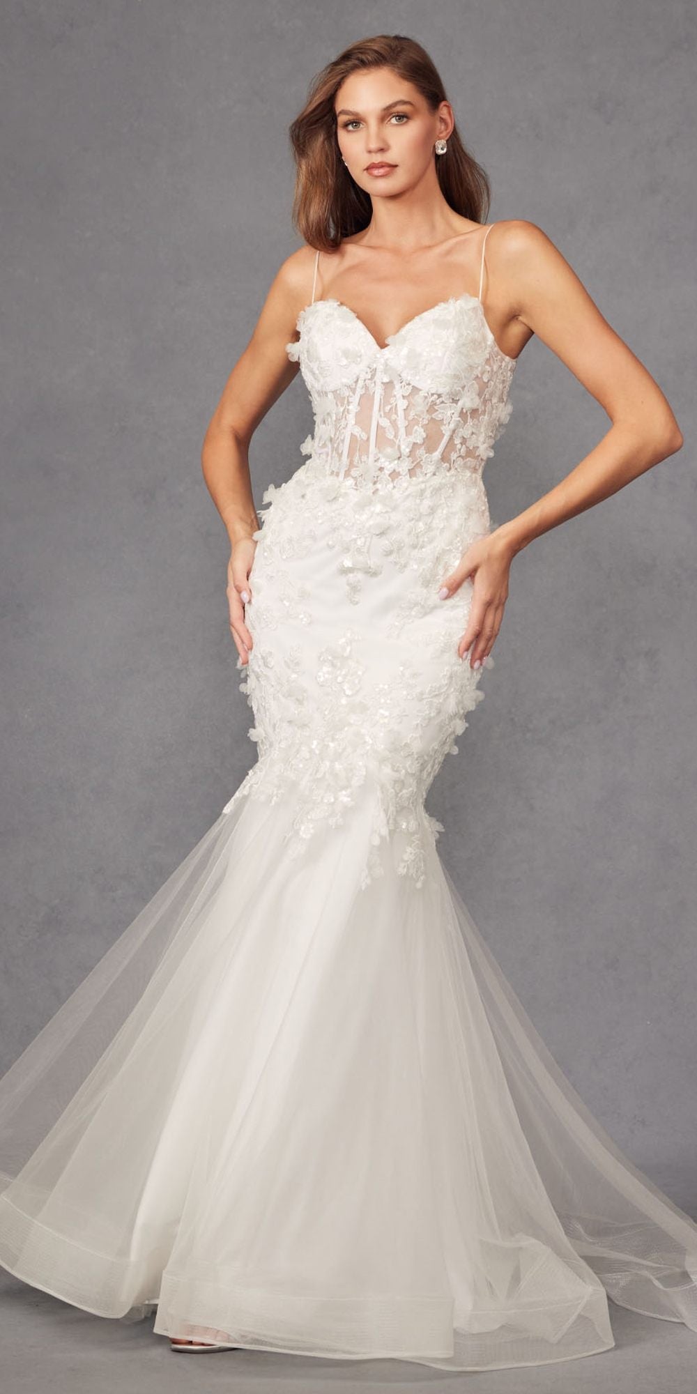 Juliet JT2469KW Long Sweetheart Boned Embellished Bodice Trumpet Gown