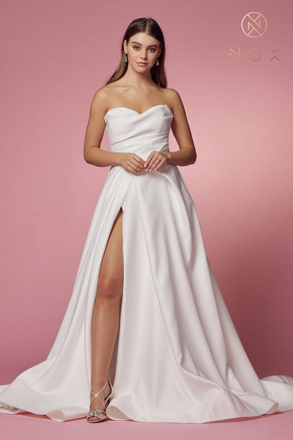 Nox Anabel JW938 Floor Length A-Line Sweep Train Gown High Slit Strapless