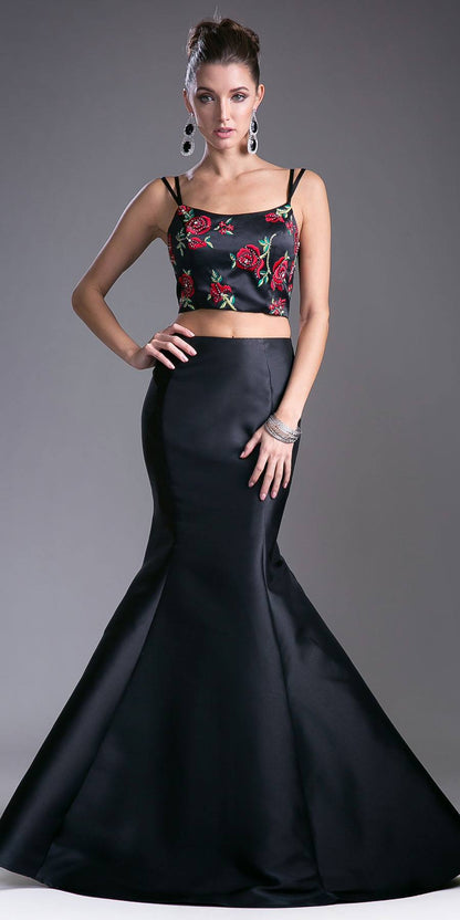 Cinderella Divine KC1737 Two-Piece Gown Embroidered Crop Top