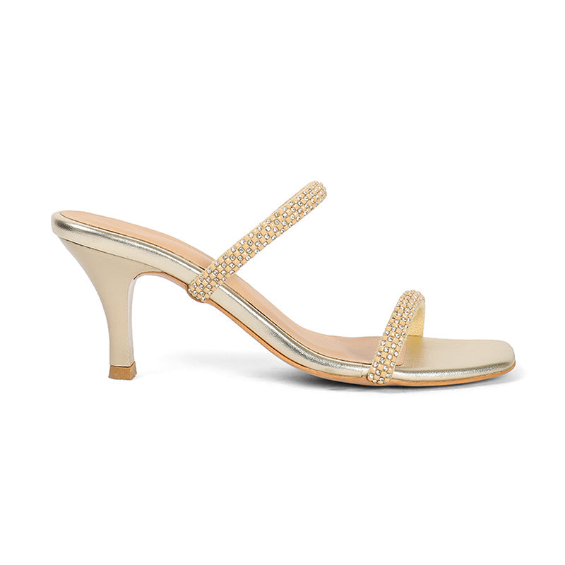 Evara - Tacones de aguja dorados