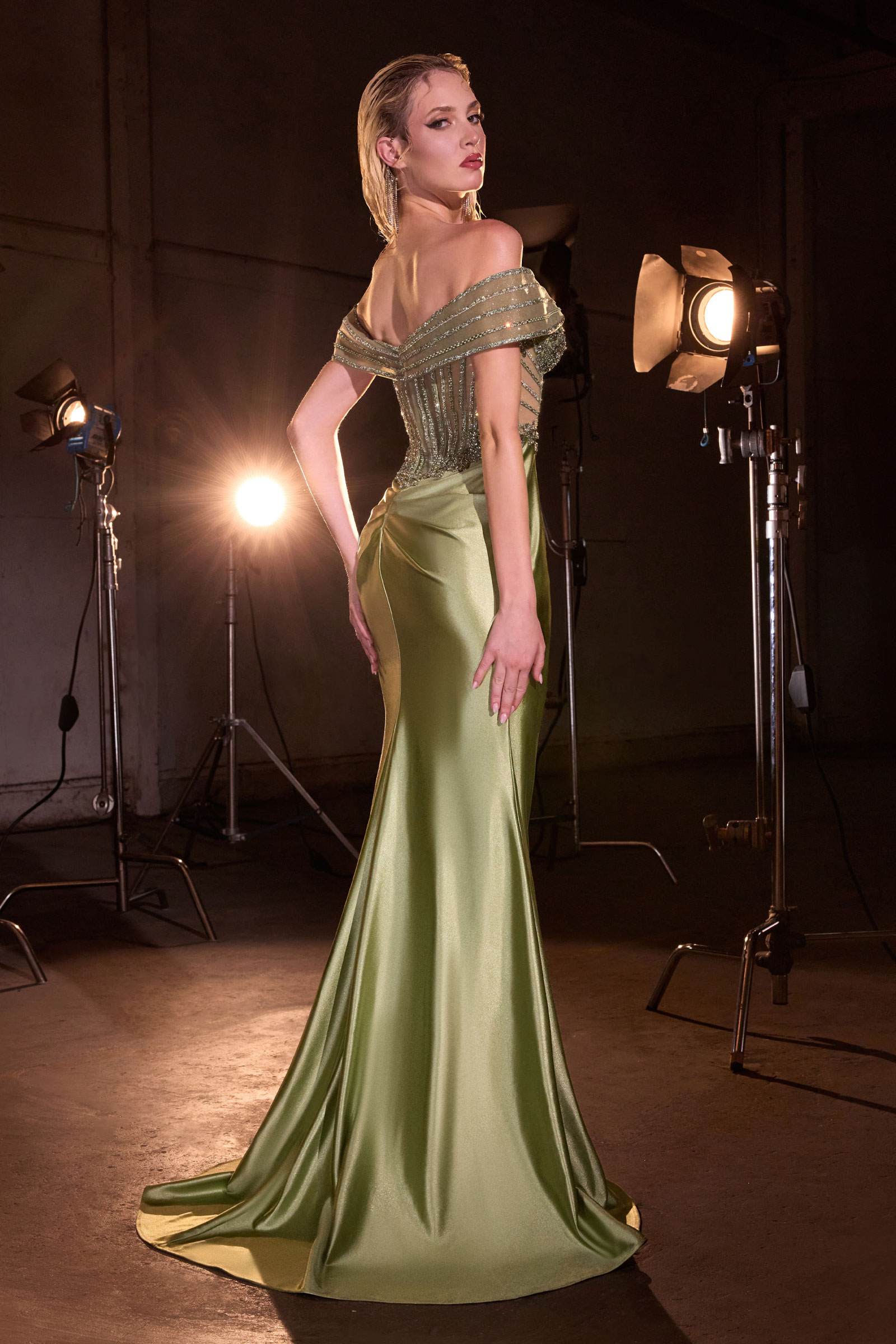 Ladivine KV1140 Off the Shoulder Fitted Evening Gown