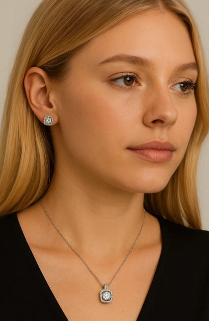 Two Carat Halo Cubic Zirconia Pendant Necklace