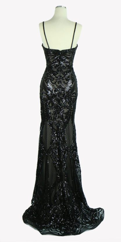 CLEARANCE - Aspeed L1982 Long Sequins Navy Blue Evening Gown V-Neck (Size XS)