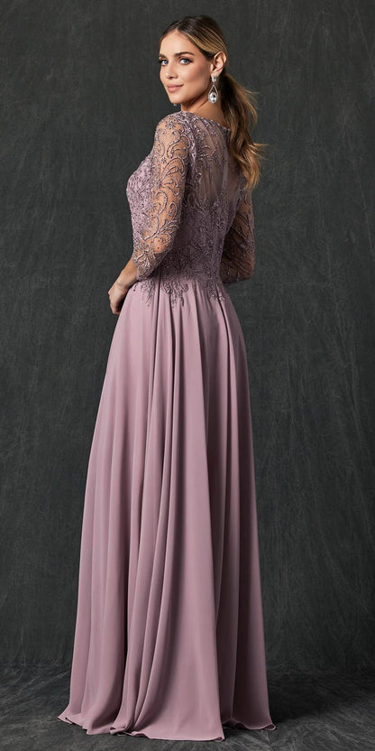 Juliet M11 Appliqued Long A-Line Dress Chiffon Quarter Sleeves
