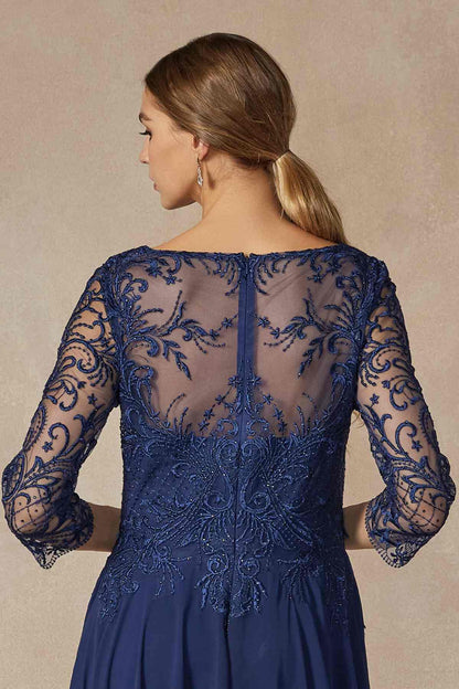 Juliet M11 Appliqued Long A-Line Dress Chiffon Quarter Sleeves