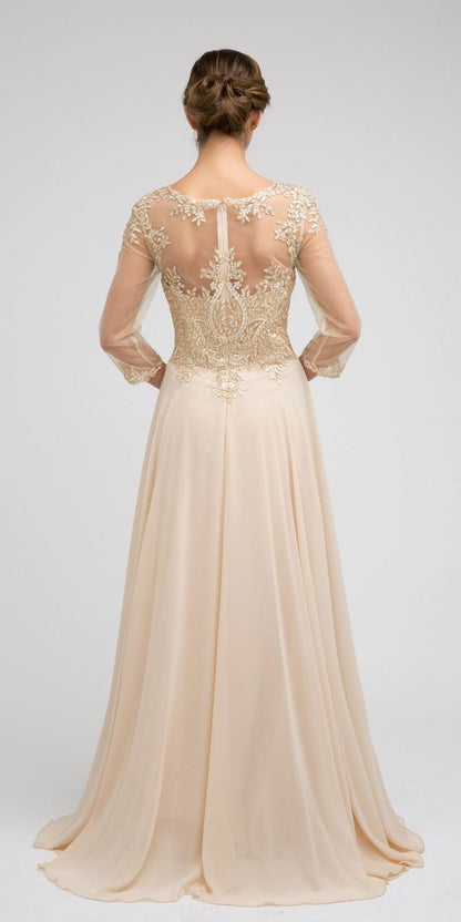 Juliet M12 Quarter Sleeved Embroidered Long A-Line Chiffon Dress