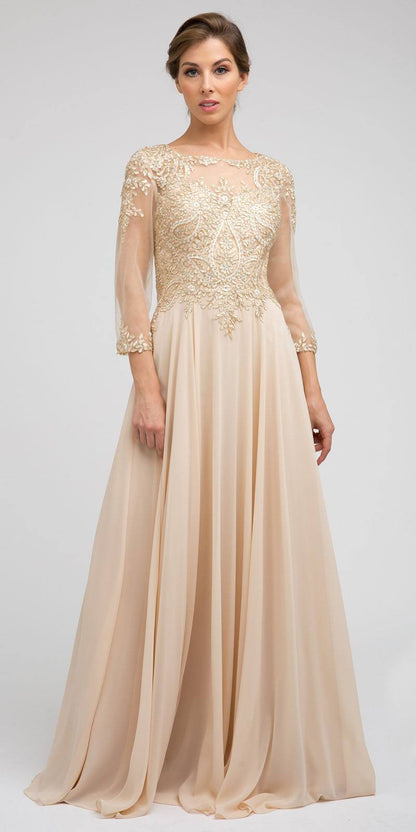 Juliet M12 Quarter Sleeved Embroidered Long A-Line Chiffon Dress