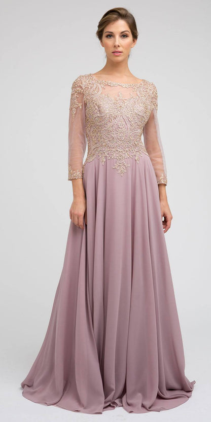 Juliet M12 Quarter Sleeved Embroidered Long A-Line Chiffon Dress