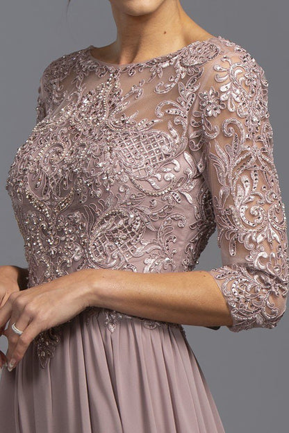 CLEARANCE - Aspeed M2340 Appliqued Mid-Length Long Formal Dress (Size Large)