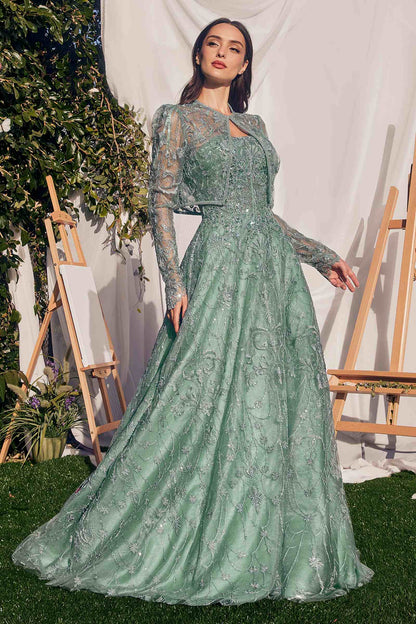 Andrea & Leo MA104 Strapless Embroidered Ball Gown With Removable Jacket